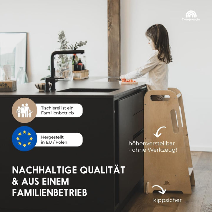 Lernturm ab 1 Jahr – Höhenverstellbar ohne Werkzeug – weiss lackiert - Kinder-Küchenhelfer, Lernturm