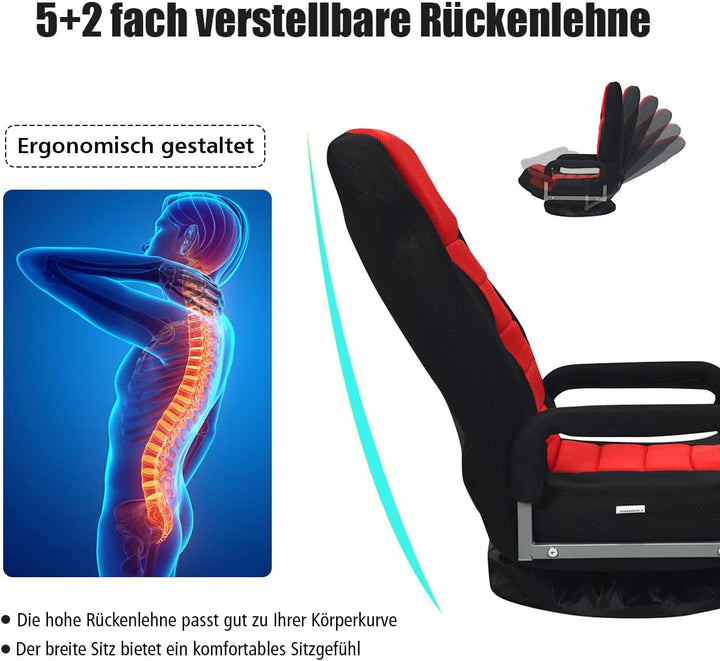 RELAX4LIFE Bodenstuhl Klappbar, Bodensessel mit 7-Fach Verstellbarer Rückenlehne &amp; 360° drehbarem So