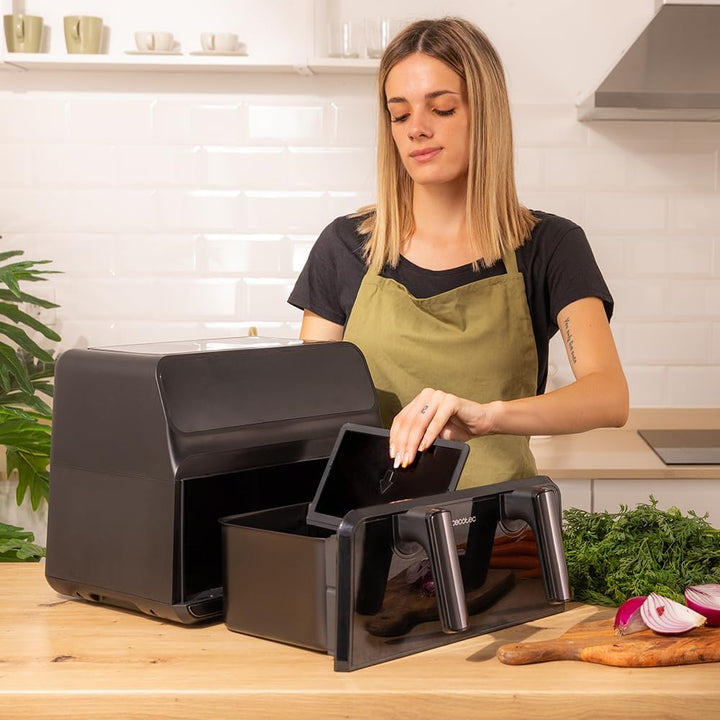Cecotec Heissluftfritteuse ohne Öl 9L Air Fryer Cecofry Advance 9000 Window. 2200W, Bewegliche Trenn