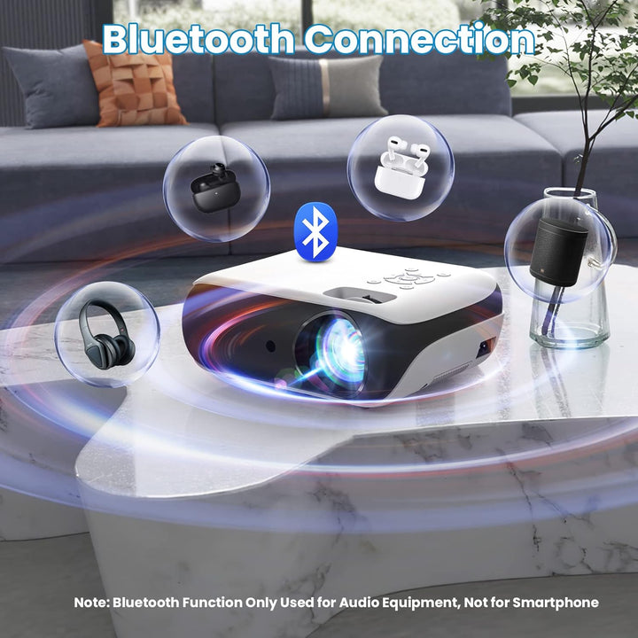 Beamer, Mini Beamer 4K Bluetooth 5.1 Tragbar Heimkino Multimedia Projector 10000Lux Mit 100'' Bildsc