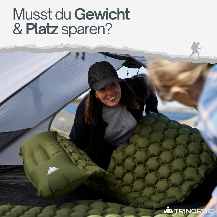 Trinordic 550g Ultraleichte Aufblasbare Isomatte - Mit Aufblasbarem Kissen - Camping Matratze mit Kl