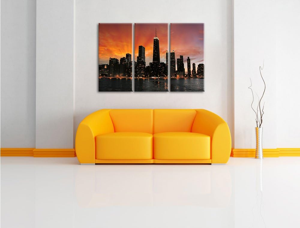 Pixxprint Chicago-Wolkenkratzer-Silhouette als Leinwandbild/Grösse: 3 Teilig (120x80) / Wandbild/Kun