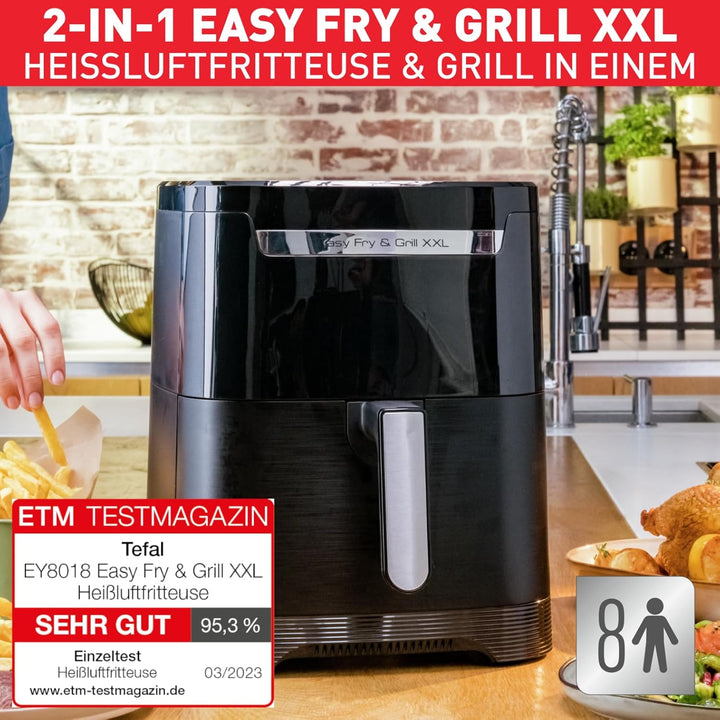 Tefal EY8018 Easy Fry & Grill XXL 2-in-1 Heissluftfritteuse, Air Fryer und Grill, Flexcook-Einsatz f
