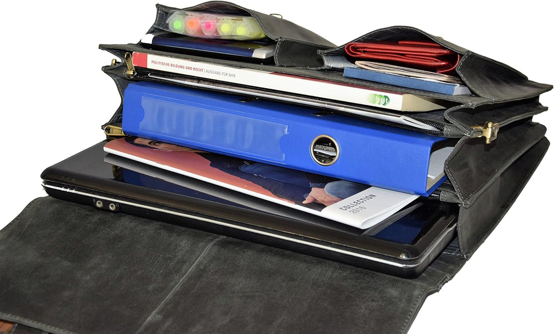 Menzo Aktentasche aus echten Leder, Laptoptasche bis zu 15 Zoll, Vintage Umhängetasche, Messenger ba