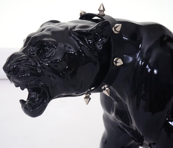 Mendler Deko Figur Leopard 59cm, Polyresin Skulptur Panther, In-/Outdoor - schwarz Hochglanz mit Hal