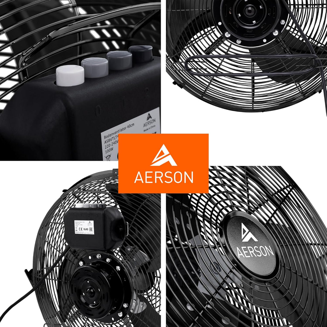 TRESKO AERSON Bodenventilator 60cm | Windmaschine mit 3-Leistungsstufen 200W | Standventilator Venti