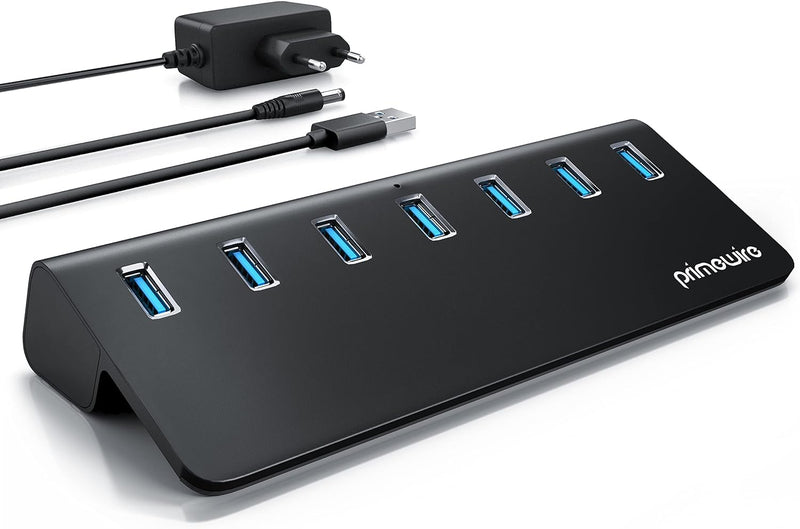 CSL - 7 Port USB 3.2 Gen.2 Hub Aktiv - 10 GBit/s - 7 Port Verteiler mit Netzteil - USB 3.0 USB 3.2 G