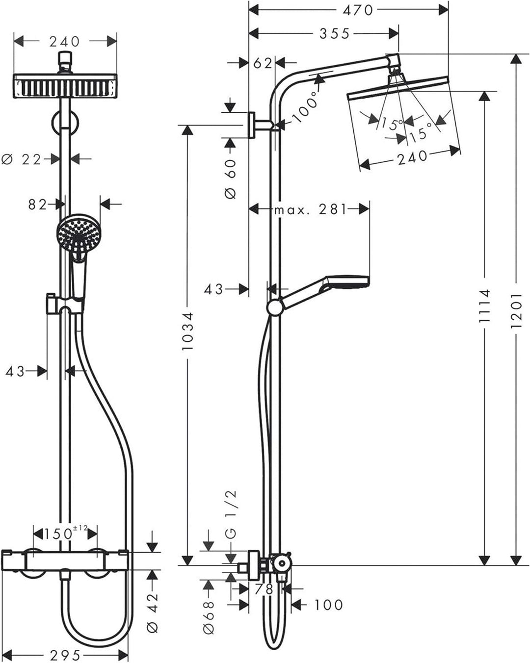 hansgrohe Crometta E - Duschsystem mit Thermostat, Regendusche (240 x 240 mm) mit Armatur, Handbraus