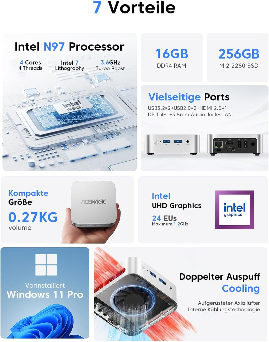 ACEMAGICIAN T8Plus Mini PC,12th Gen Ιntel Alder Lake N100 Mini PC (bis zu 3,40 GHz),16GB LPDDR5 512G