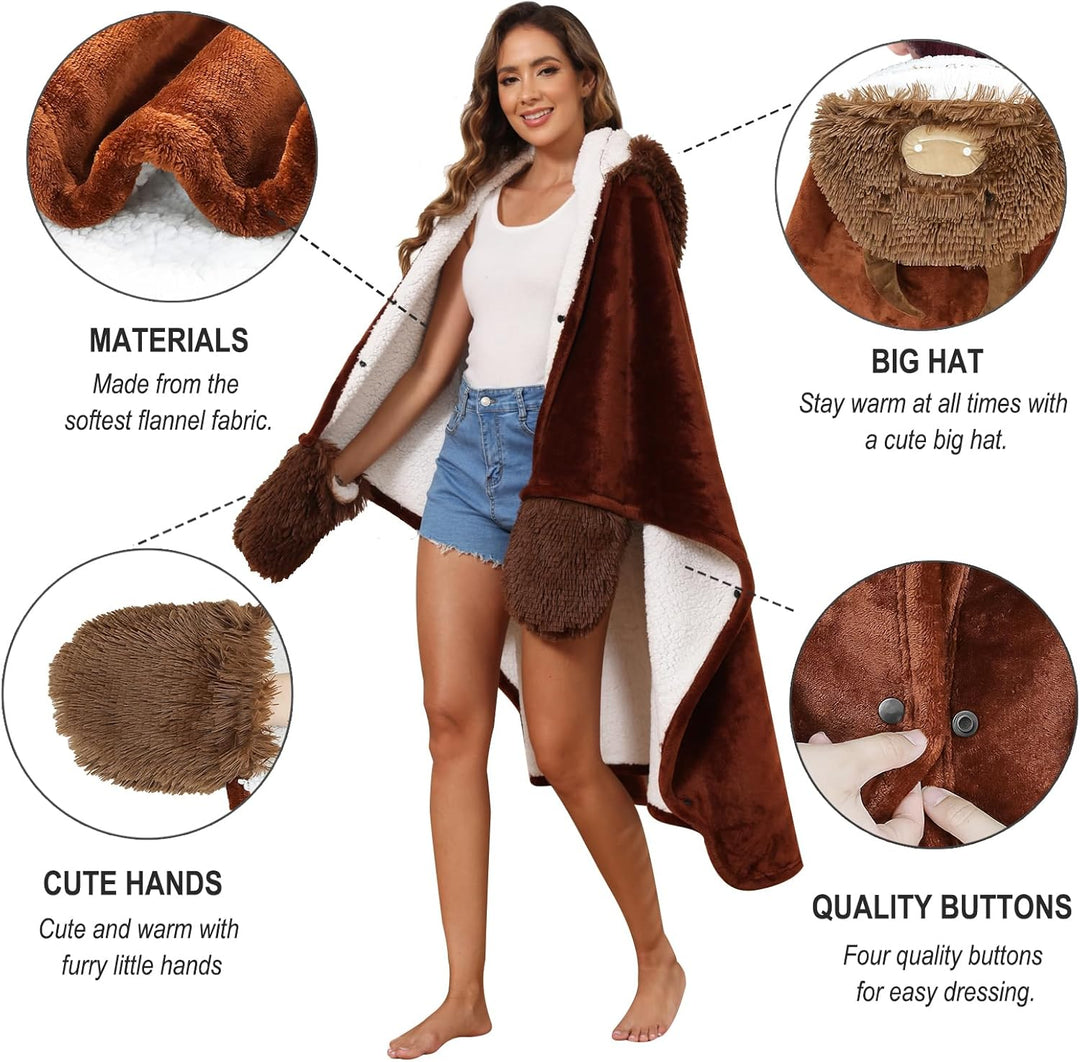 MSISILY Decke mit Kapuze und Ärmeln, Tragbare Decke Kuscheldecke Flauschig, Hochlandrind Geschenk fü