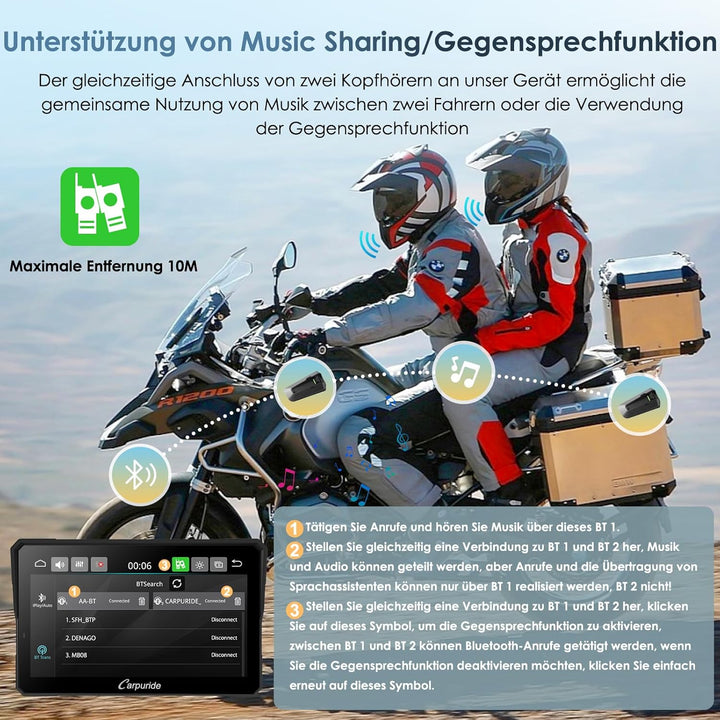 Carpuride W702T Pro Motorrad Carplay Bildschirm mit TPMS System, Kabellos CarPlay & Android Auto, Tr