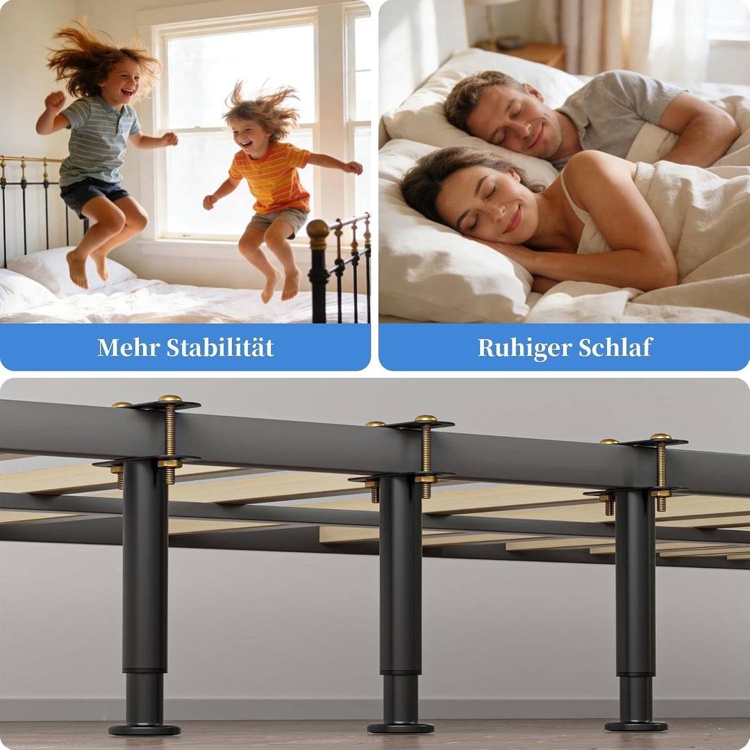 VETIN 2er Set Schwarze Bettfüsse, Höhenverstellbar Bettbeine 18-33 cm, Metall-Stützfüsse mit Gummi-A