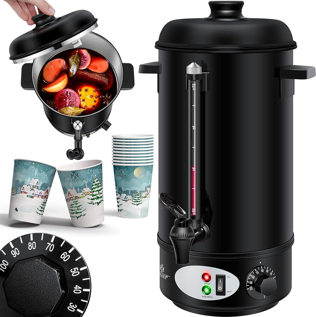 KESSER® Glühweinkessel 8L Edelstahl Inkl. 10x Becher Glühweinkocher mit Thermostat Glühweinautomat H