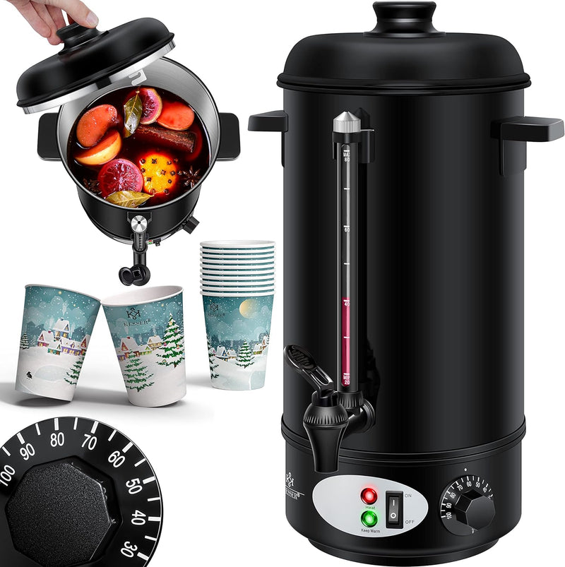 KESSER® Glühweinkessel 8L Edelstahl Inkl. 10x Becher Glühweinkocher mit Thermostat Glühweinautomat H