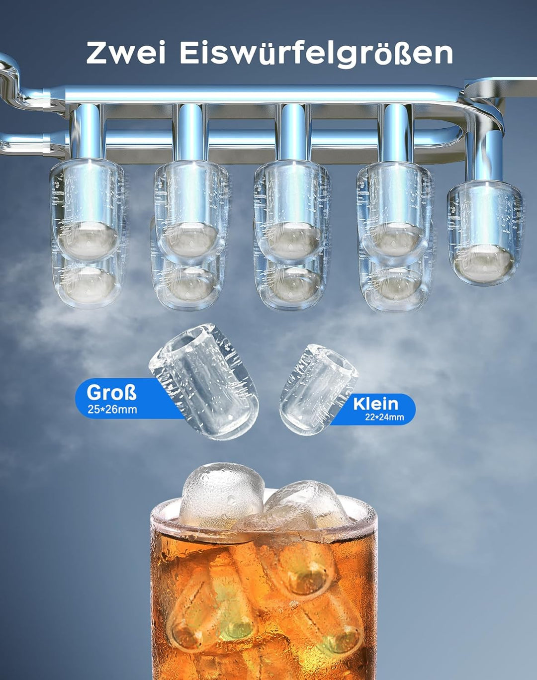 KeeGone Edelstahl Eiswürfelmaschine mit LED-Display Eismaschine Eiswürfelbereiter und Reinigungsfunk