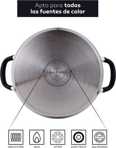 MasterPro Foodies | Niedriger Kochtopf mit Glasdeckel | 3,8 L Fassungsvermögen | Hergestellt aus Ede