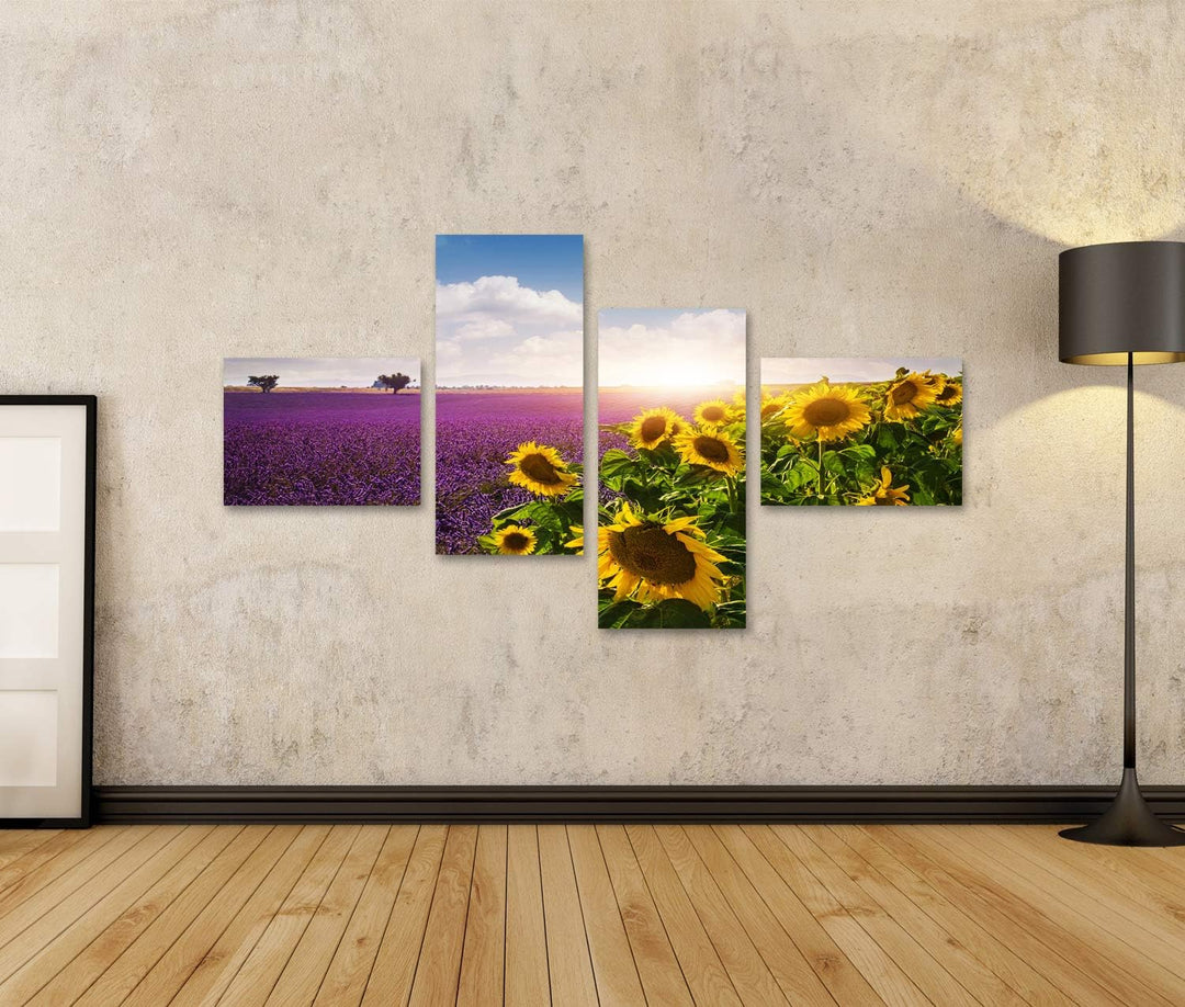 islandburner Bild auf Leinwand Lavendel Sonnenblumen Felder Provence Bilder Wandbilder Poster Leinwa