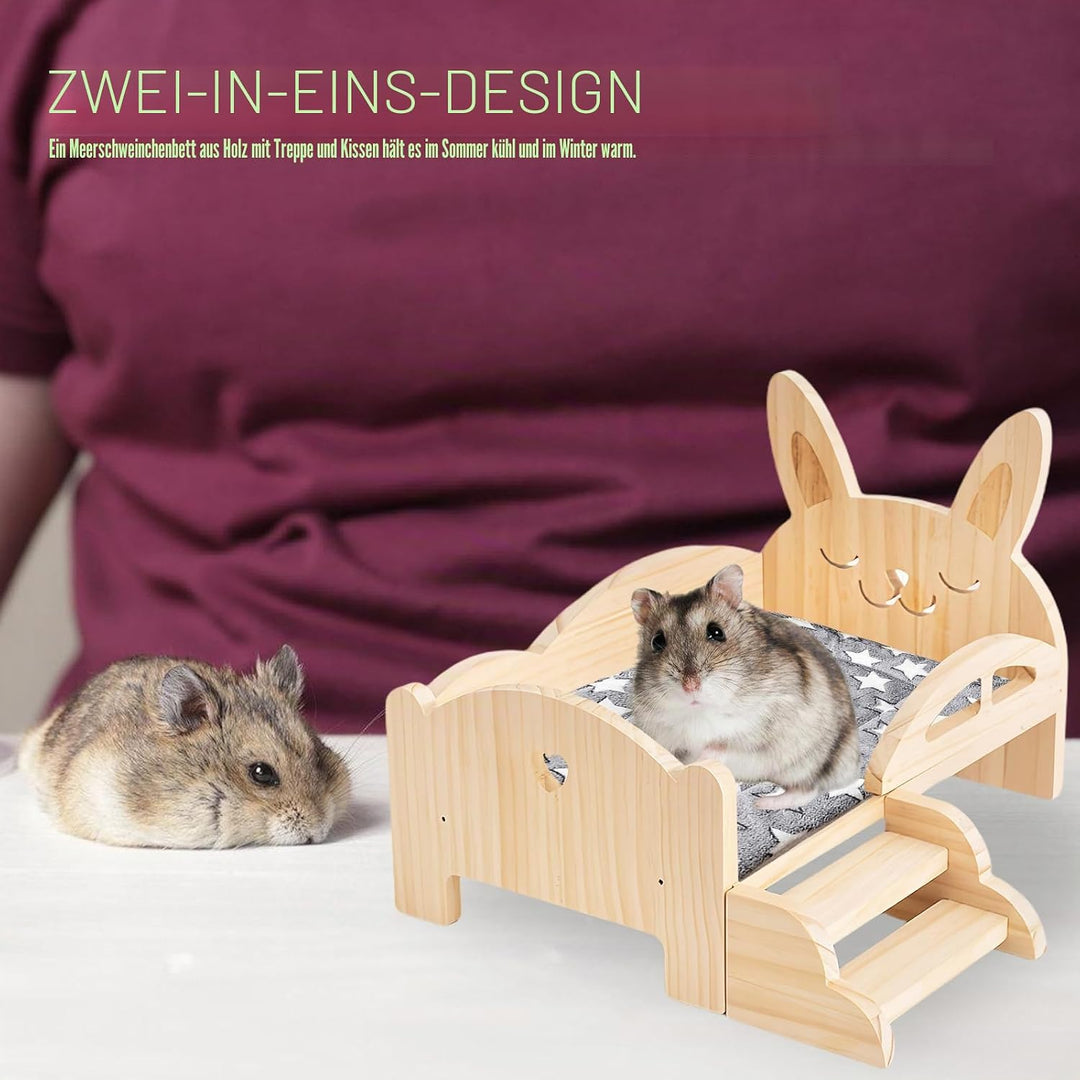 BORDEAG Holz Meerschweinchen Bett Mit Treppe Und Matte,34 * 22 * 18 cm Meerschweinchenbett Aus Holz,