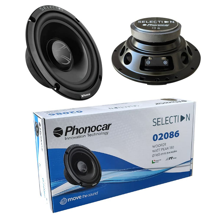 2 PHONOCAR SELECTION 02086 woofer tieftöner 16,50 cm 165 mm 6,5" Durchmesser 70 watt rms 180 watt ma