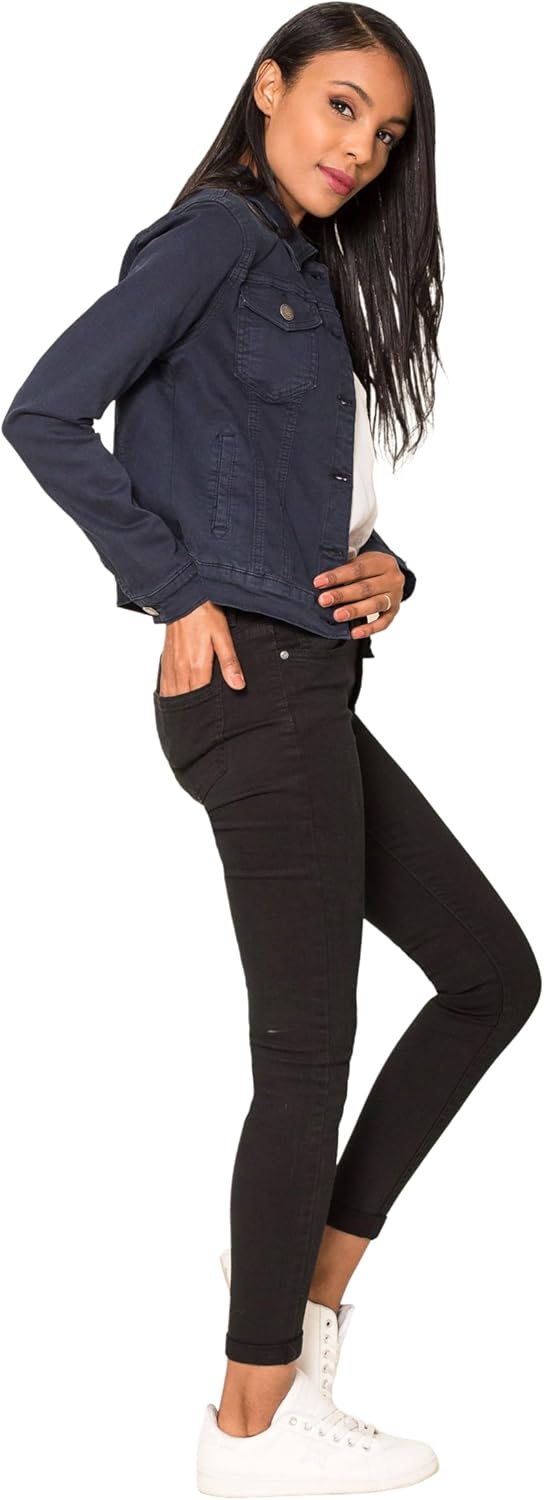 Nina Carter J212 Damen Slim-Fit Jeansjacke – Farbige Übergangsjacke mit Kent-Kragen und Taschen – Fr