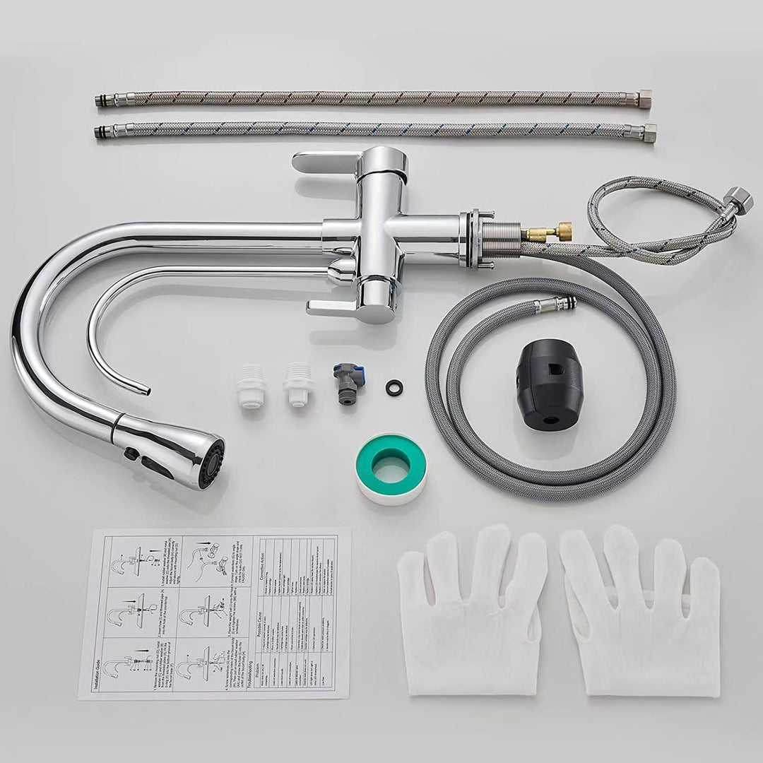 KEOKBON 3 Wege Küchenarmatur mit Ausziehbarer Brause, 3 in 1 Mischbatterie Trinkwasserhahn Küche Was