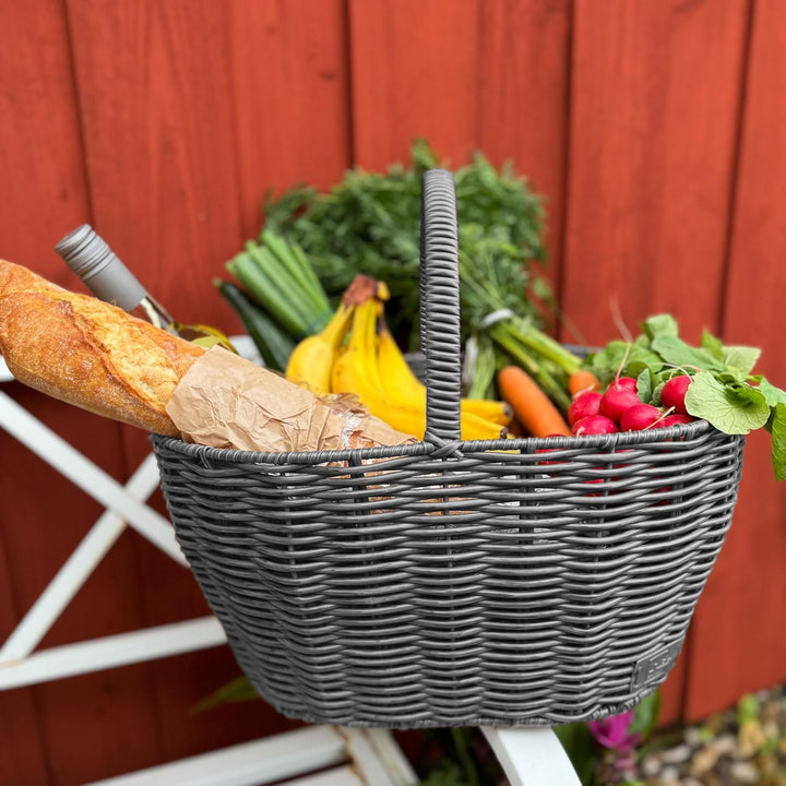 UNUS Kinder-Einkaufskorb Weidenkorb Gross für den Kaufladen Picknickkorb Osterkorb grau mit Griff Gr