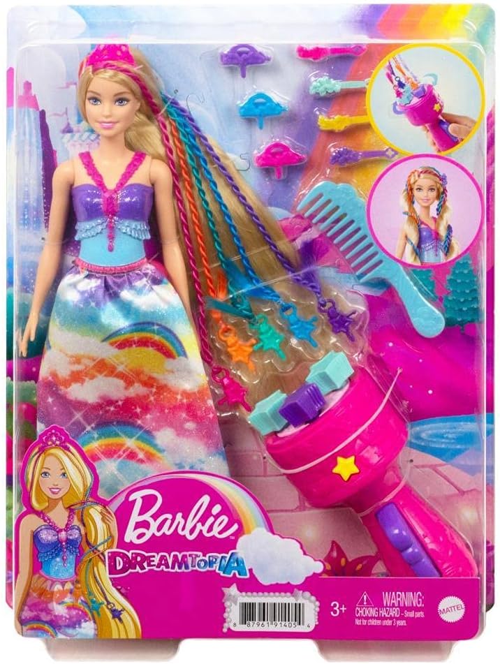 Barbie GTG00 - Dreamtopia Flechtspass Prinzessin Haarstyling Puppe mit Zubehör, Geschenk für Kinder