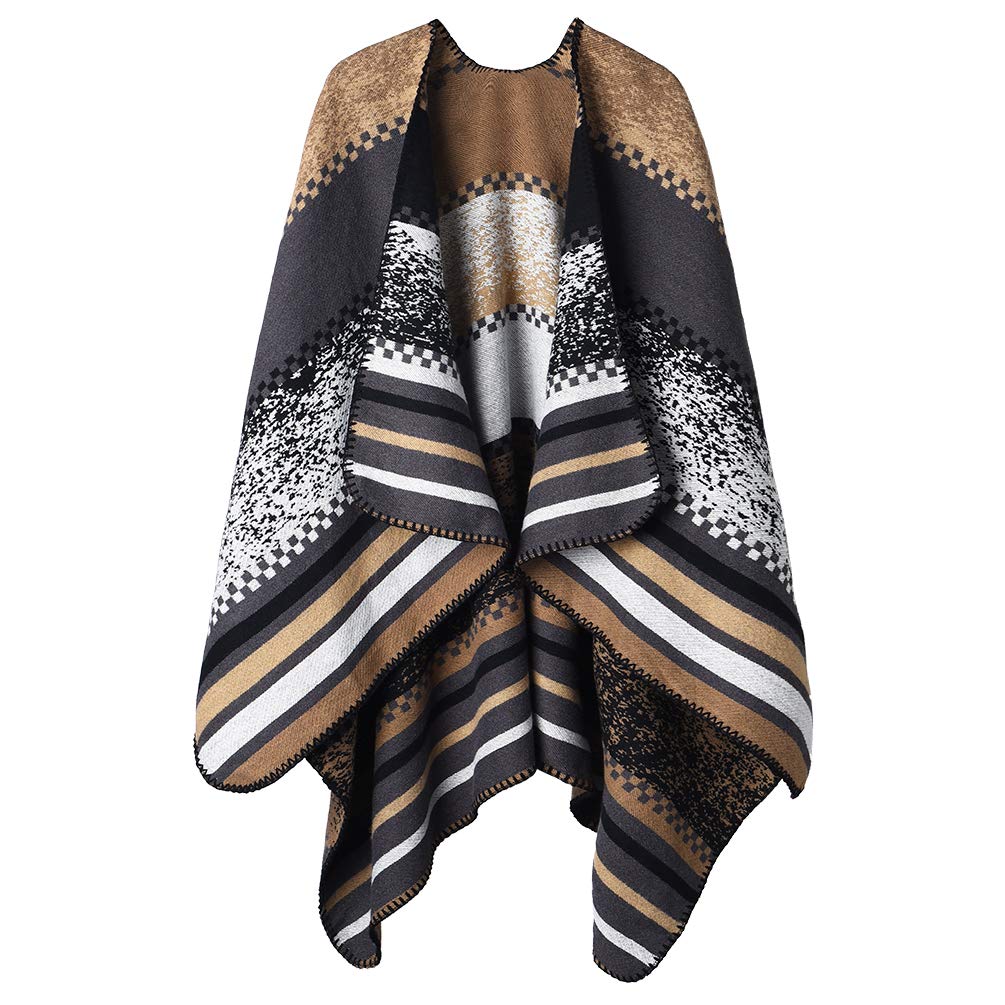 Winter Warme Poncho Schal Wrap - Herbst Open Front Cape Winddichte Strick Wolle Mantel Decke Kap-Sch