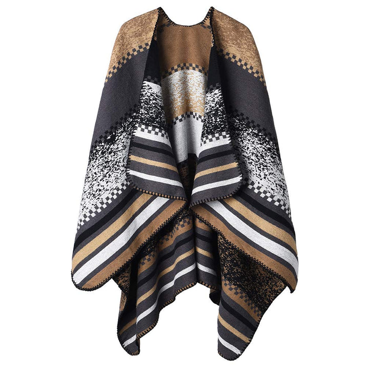 Winter Warme Poncho Schal Wrap - Herbst Open Front Cape Winddichte Strick Wolle Mantel Decke Kap-Sch