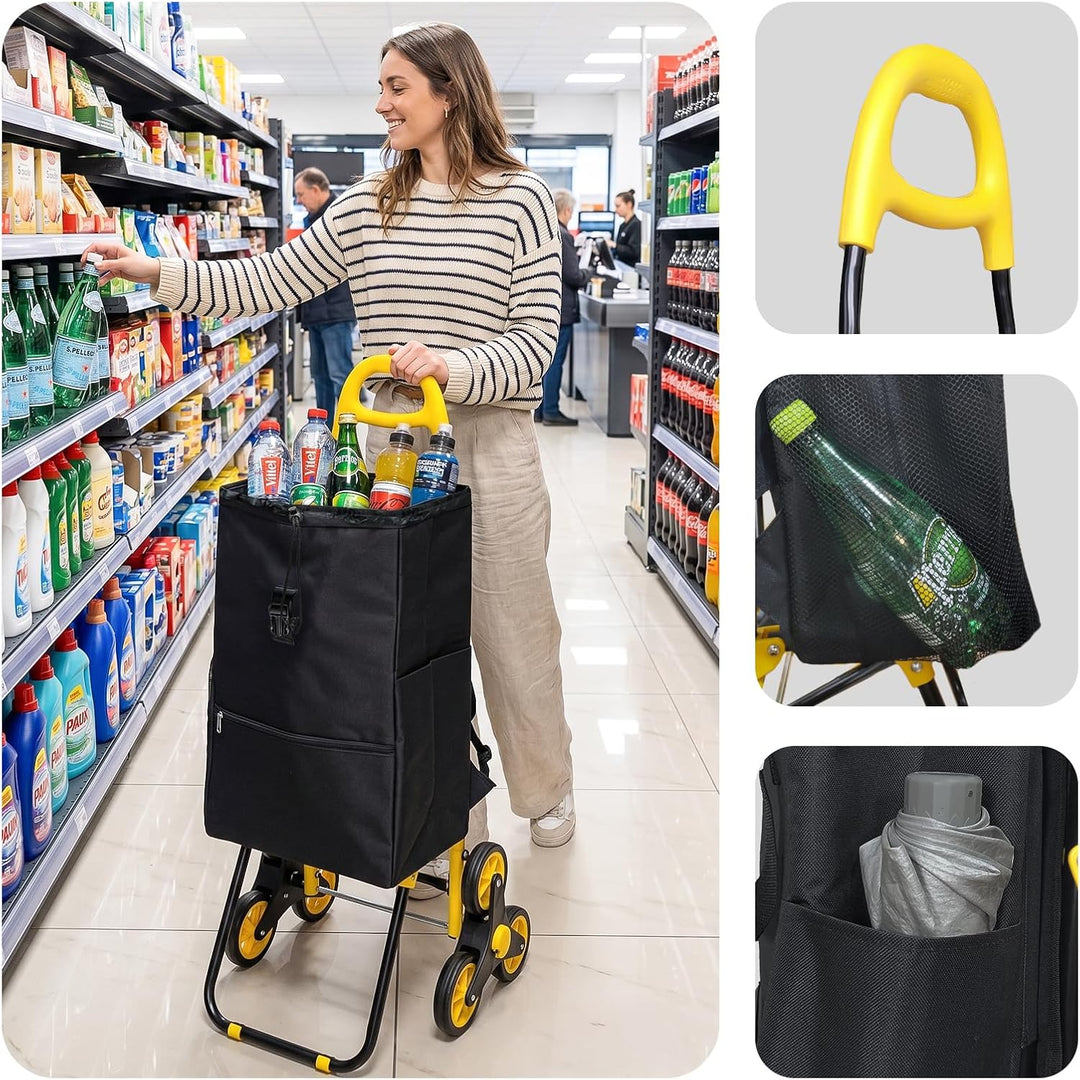 VOUNOT Einkaufstrolley Treppensteiger mit Kühlfach und Klappsitz, Einkaufswagen Klappbar mit 3 Räder