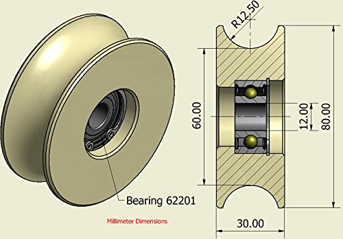 Set mit 4 x 80 mm mit Pulley Nylon mit verschiedenen mit Nut, hergestellt in der EU, 25 mm Groove-12
