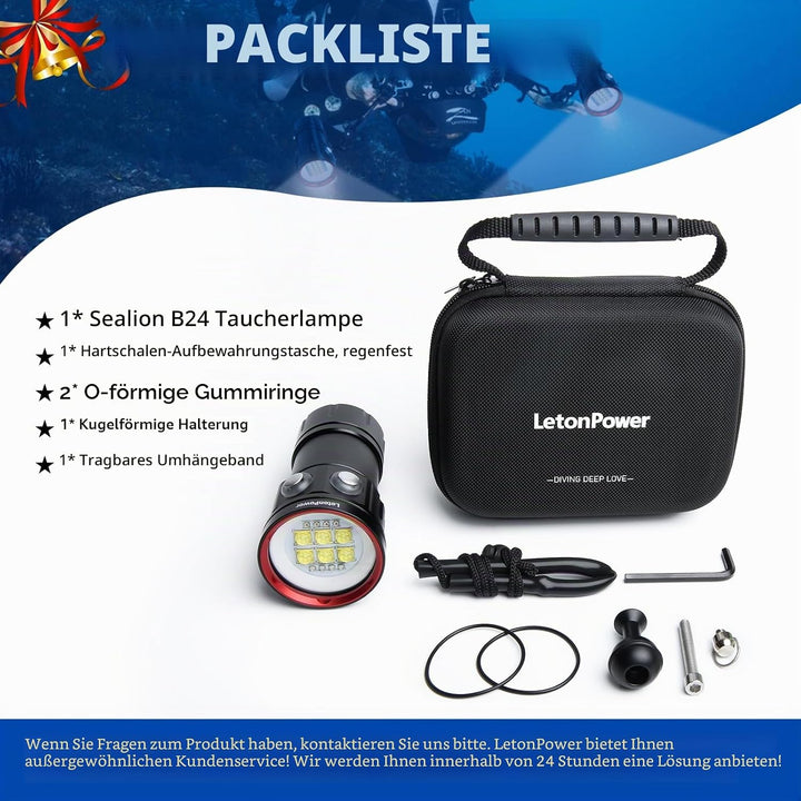 B24 Tauchen Taschenlampe,9000 Lumens Super Bright Underwater 80m Video Light, Scuba Dive Light, High