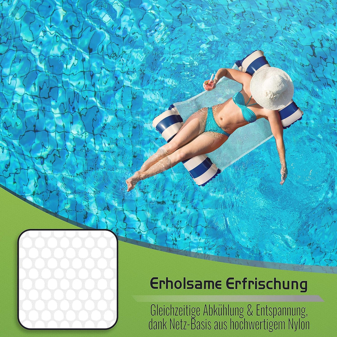 Balinco – Aufblasbare Wasserhängematte Luftmatratze mit 2 Luftkammern & Nylon Netz für Pool – Floati