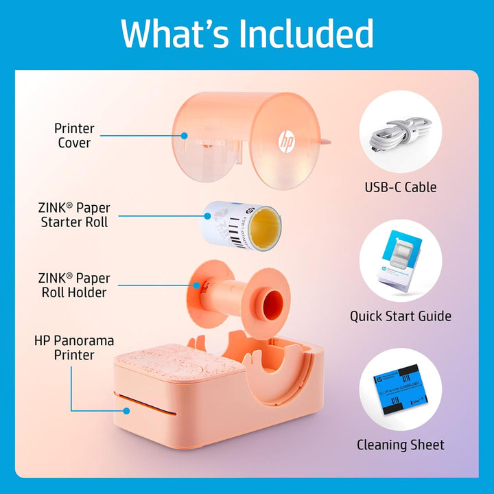 HP Sprocket Panorama Tragbarer Sofort-Farbetiketten- und Fotodrucker (Rosa), Geschenkpaket mit Etui,