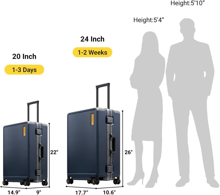 LEVEL8 Koffer Trolley mit Aluminium Rahmen,Hartschalenkoffer mit 4 Spinner Rollen,Doppelte TSA Schlo