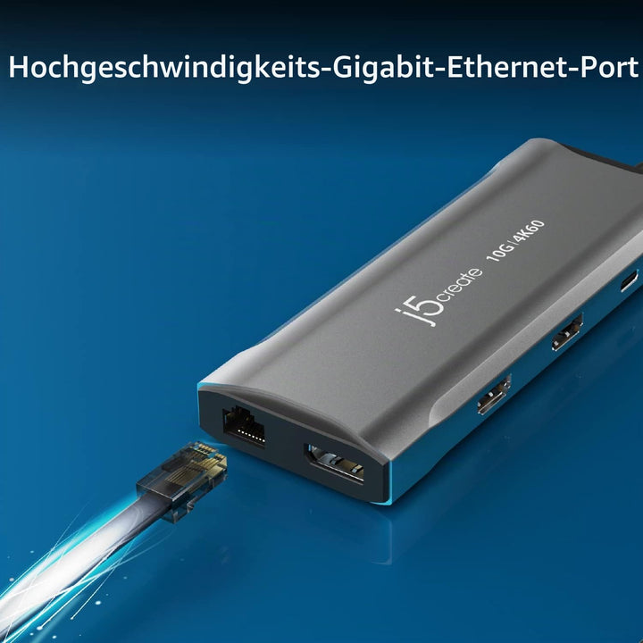 j5create USB C 4K Triple Display Hub - 4K HDMI x2, 4K DP, 2 USB-A und USB-C 10Gbps, PD 100W, Etherne