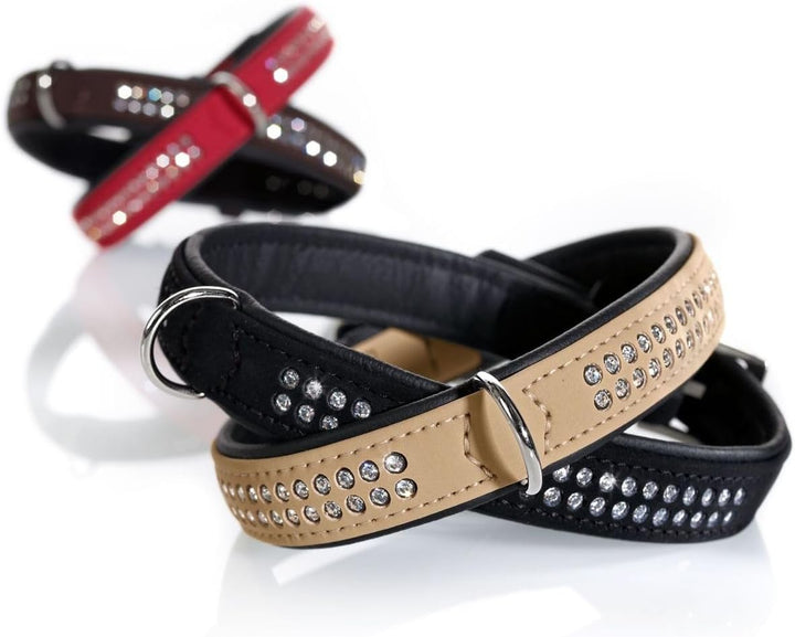 HUNTER SOFTIE DELUXE Hundehalsband, Kunstleder, glitzernde Strasssteine, 45 (S), braun 45 (S) braun,