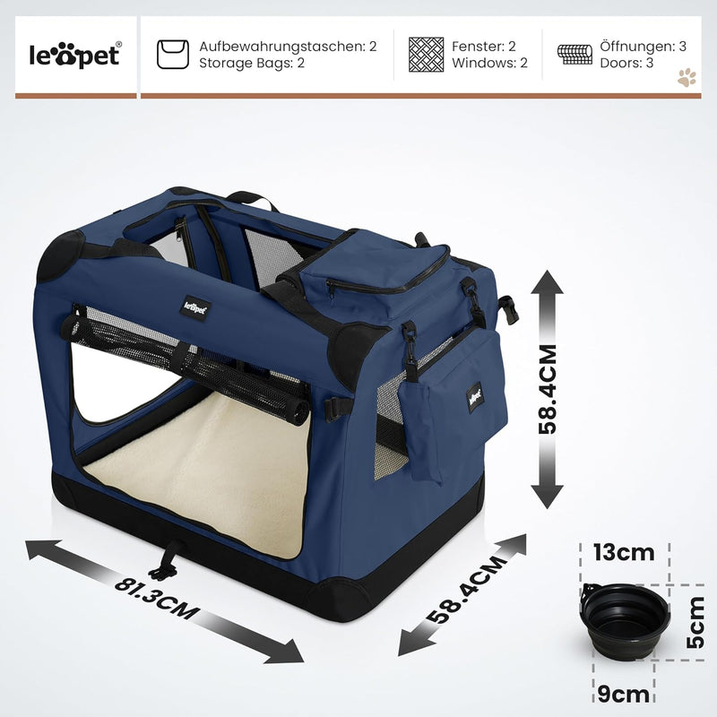 Leopet® Hundebox - Faltbar, Grosse/Kleine Hunde, Stoff, mit Napf, für Zuhause, Auto - Transportbox,