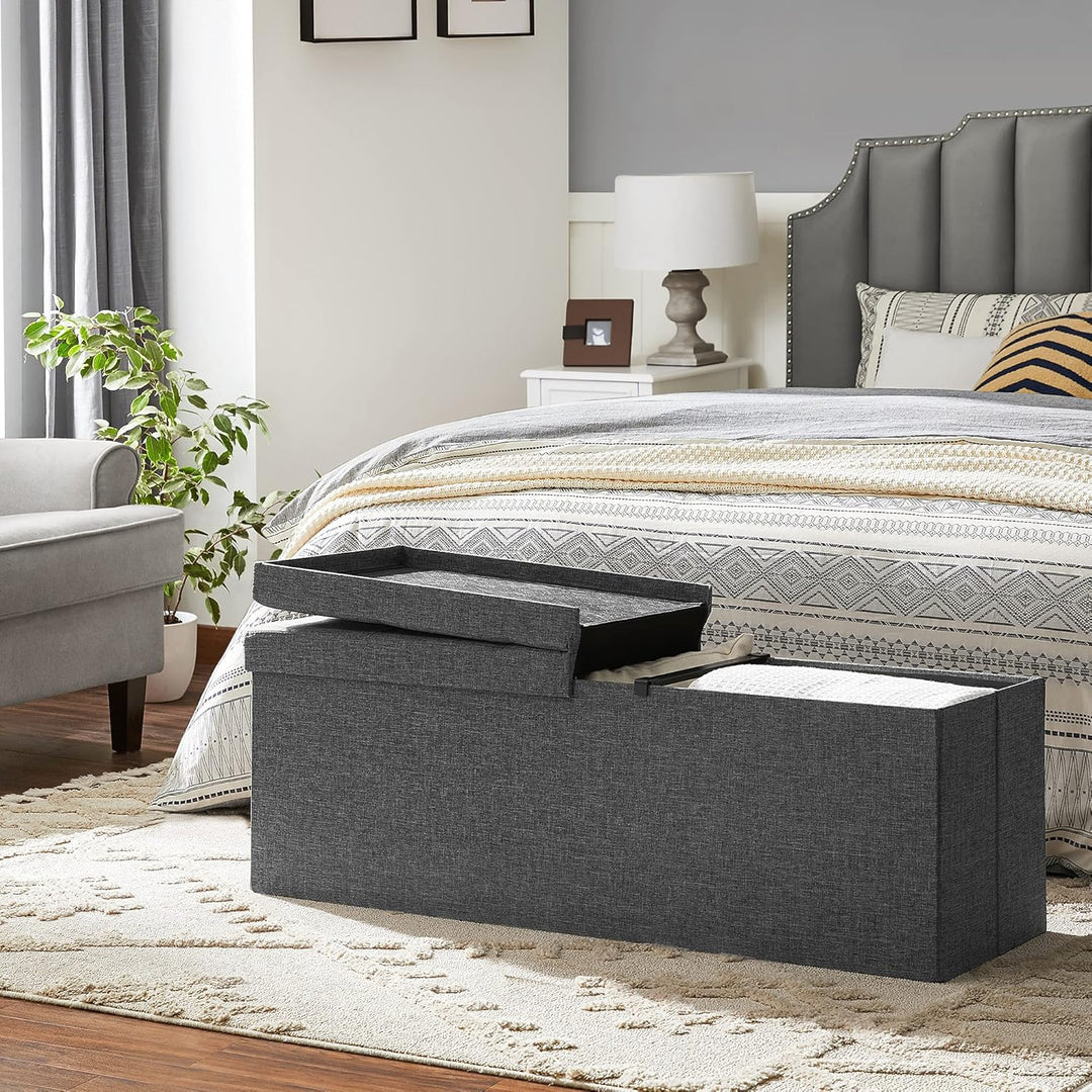 SONGMICS Sitzbank mit Stauraum, klappbare Sitztruhe, Aufbewahrungsbox, 38 x 110 x 38 cm, Deckel klap