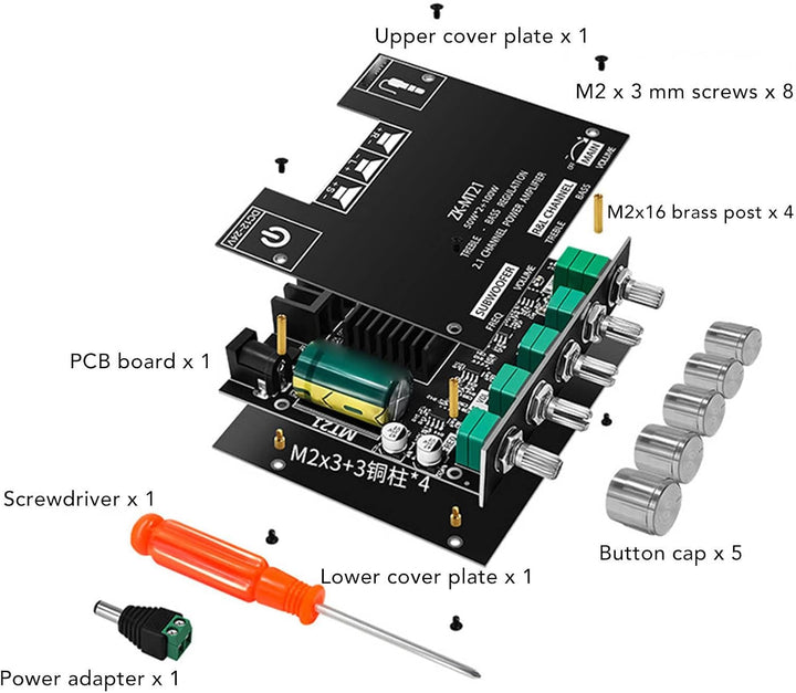 ZK-MT21 Bluetooth-Leistungsverstärkerplatine, 2.1-Kanal DC 12 V Bis 24 V HiFi-DIY-Audio-Leistungsver