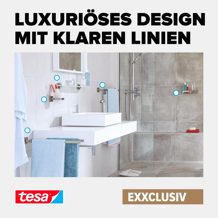 tesa EXXCLUSIV Toilettenpapierhalter ohne Deckel, verchromt - zur Wandbefestigung ohne Bohren, inkl.