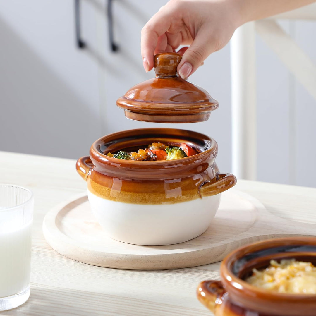 LOVECASA Onion Soup Bowls, French Onion Soup Crocks, 4 Stück Steingut Suppenschalen mit Deckel, 660m