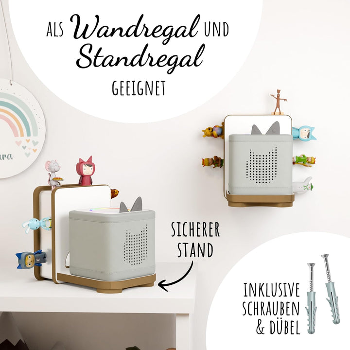 Holzura Tonie Regal für die Toniebox Ladestation und Toniefiguren, Halterung zur Tonie Aufbewahrun,
