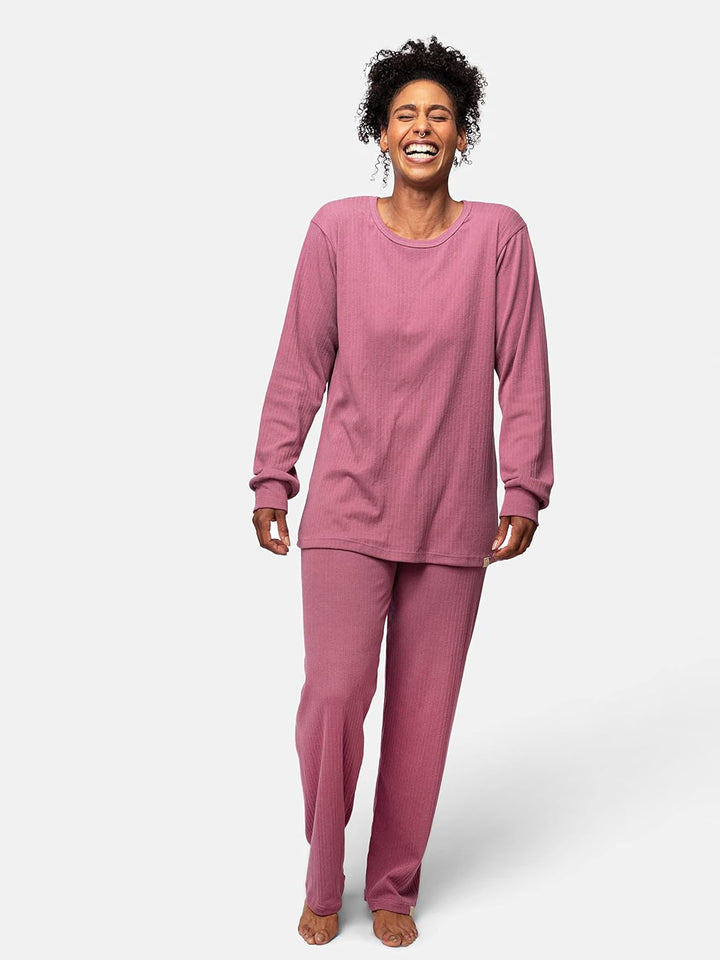 Damen Langarm-Shirt aus Derby-Rib, GOTS-Zertifiziert Pyjamaoberteil, Grape