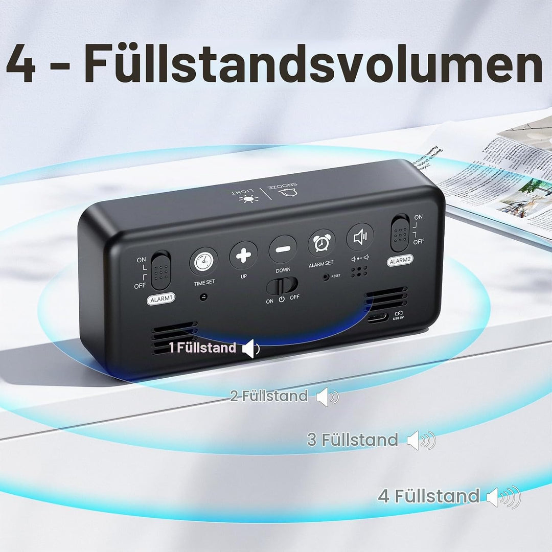 Wecker Digital, LED Digitaluhr mit Temperaturanzeige Tragbarer Spiegelalarm Tischuhr mit 2 Alarmen 1
