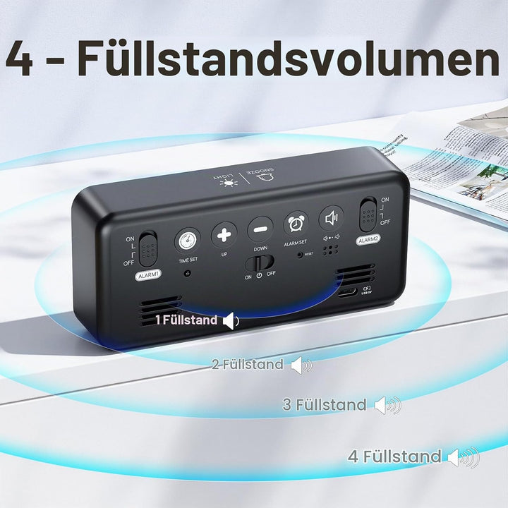 Wecker Digital, LED Digitaluhr mit Temperaturanzeige Tragbarer Spiegelalarm Tischuhr mit 2 Alarmen 1