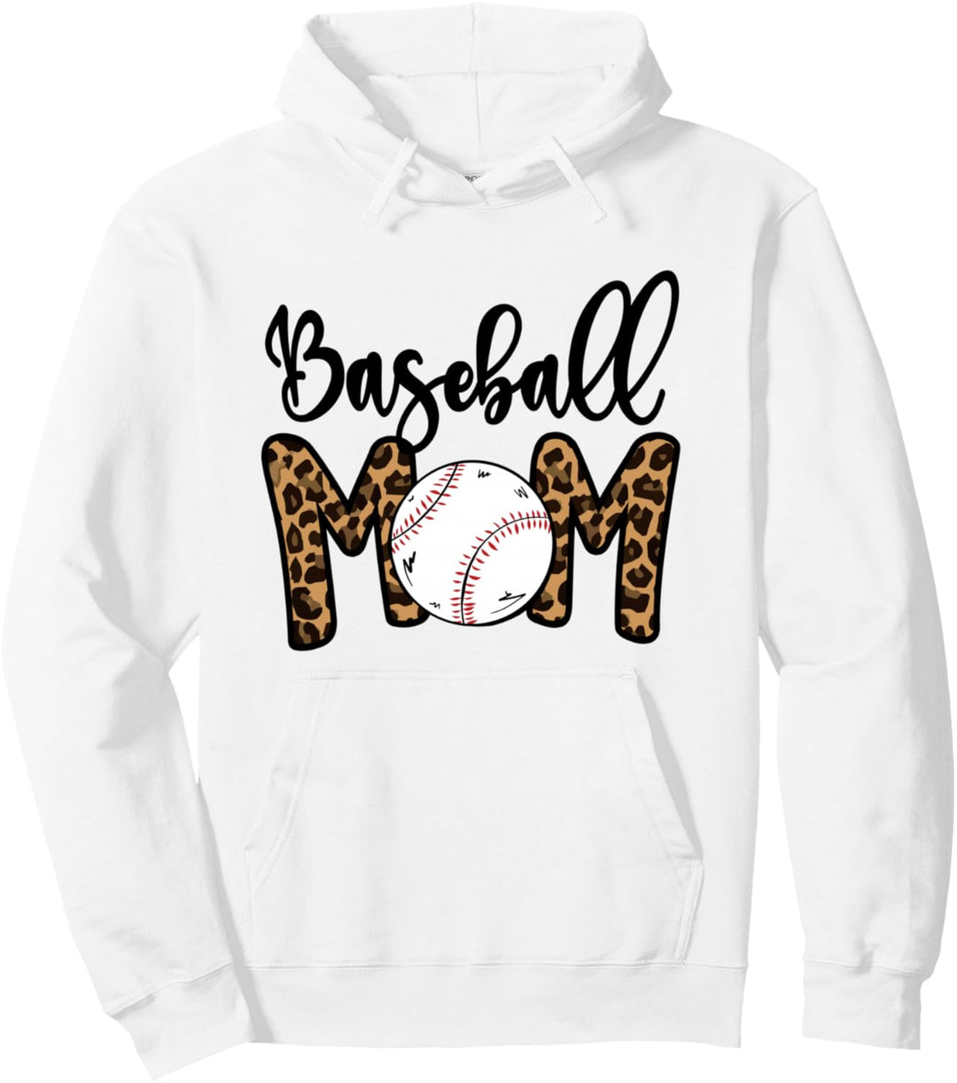 Funny Baseball Mom Leopard Print Softball Mom Mother's Day Pullover Hoodie