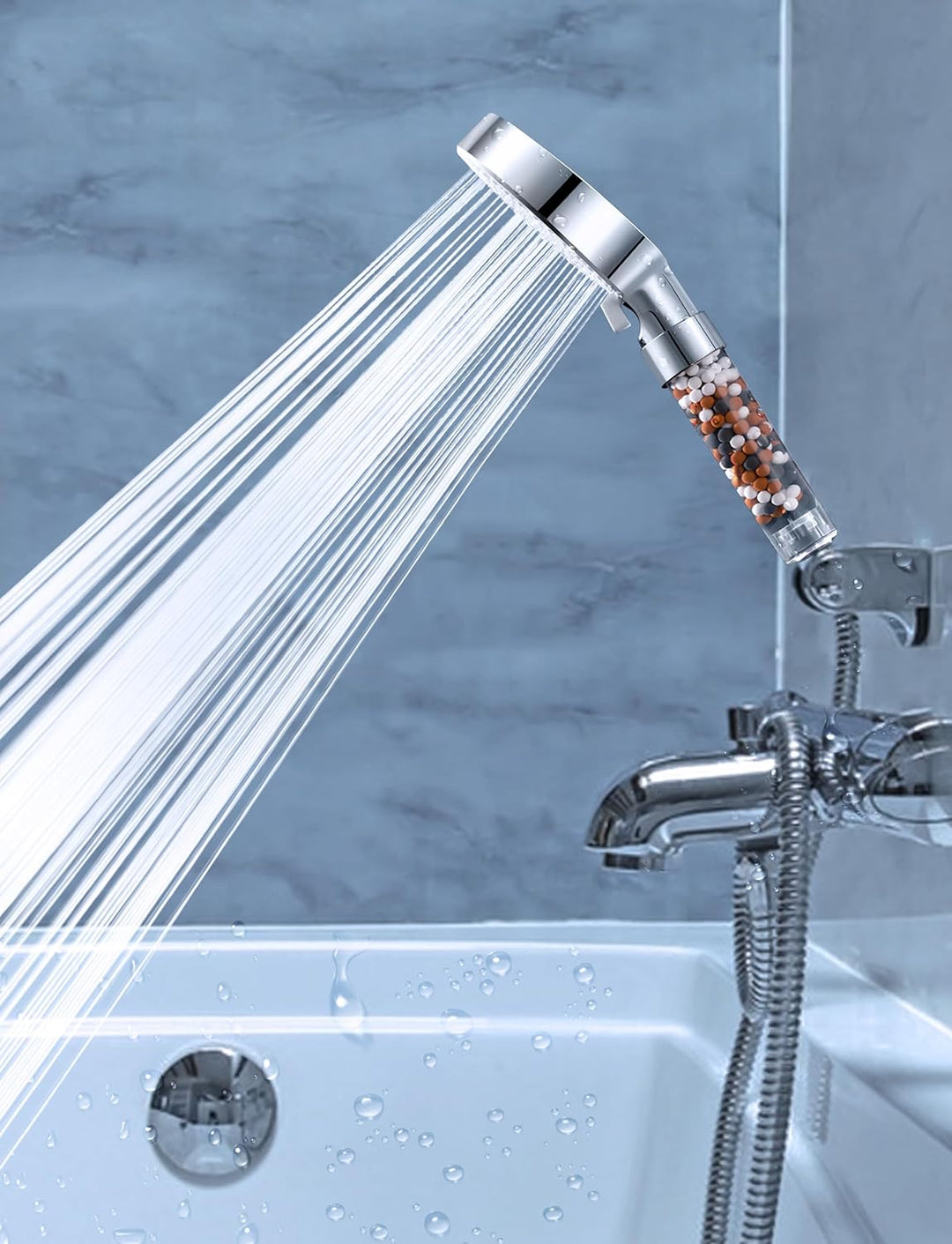 Magichome Wassersparender Duschkopf,Handbrause Filter Mineralsteinen und 5 Strahlarten, Druckerhöhen