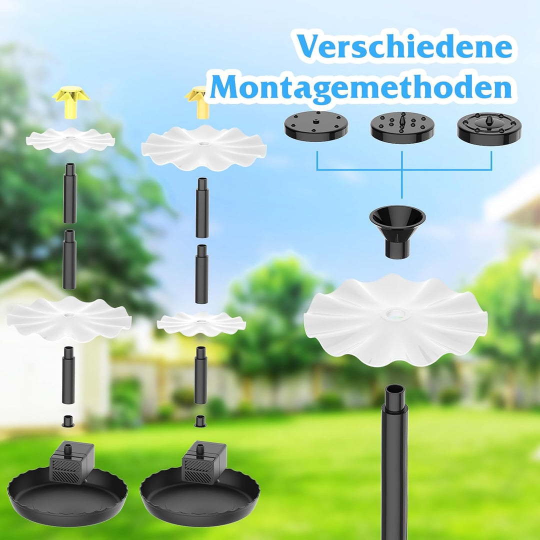 AISITIN 4W Solar Springbrunnen für Aussen, Dreischichtiges Fliesswasser-Set mit Wasserpumpe,Vogelbad