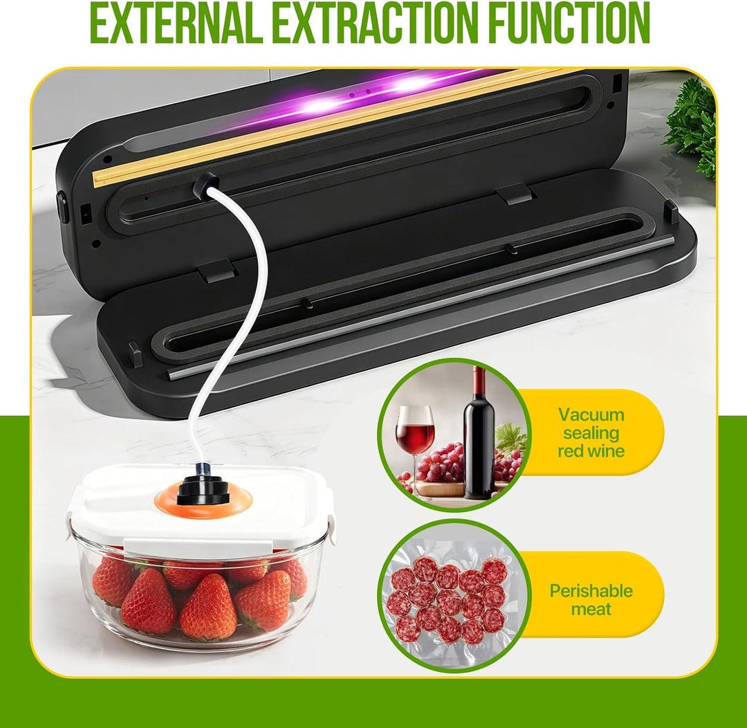 RoserRose 6 in 1 Vakuumiergerät, 120W Vacuum Sealer Machine mit Trocken-/Moist-Modus, 75 kPa Foliens